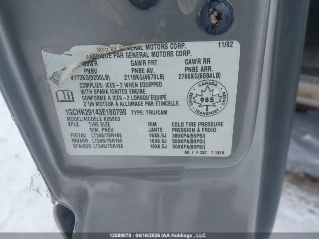Продажа на аукционе авто 2003 Chevrolet Silverado 2500hd Ls/lt, vin: 1GCHK29143E180790, номер лота: 12589870