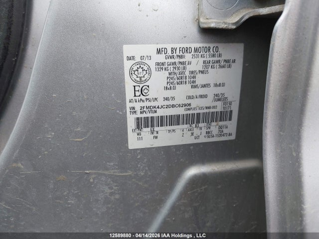 12589880 :رقم المزاد ، 2FMDK4JC2DBC62906 vin ، 2013 Ford Edge Sel مزاد بيع
