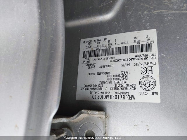 12589880 :رقم المزاد ، 2FMDK4JC2DBC62906 vin ، 2013 Ford Edge Sel مزاد بيع