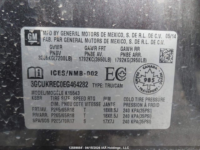 3GCUKREC0EG464282 Chev Silverado