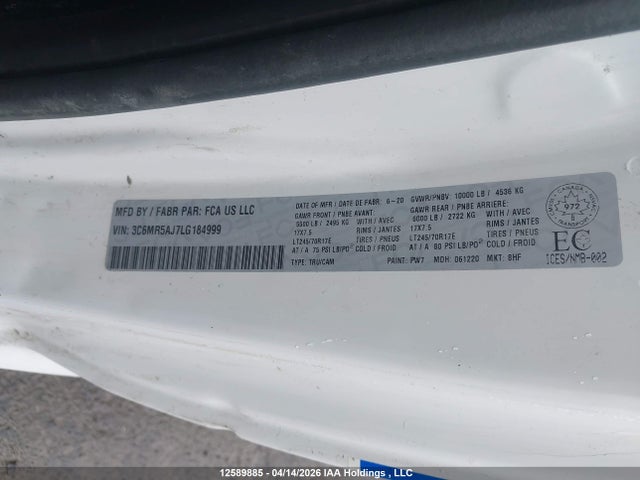 Продажа на аукционе авто 2020 Ram 2500 Tradesman, vin: 3C6MR5AJ7LG184999, номер лота: 12589885