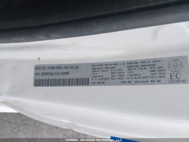 Продажа на аукционе авто 2020 Ram 2500 Tradesman, vin: 3C6MR5AJ7LG184999, номер лота: 12589885