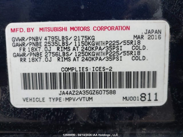 JA4AZ2A35GZ607588 Mitsubishi Outlander
