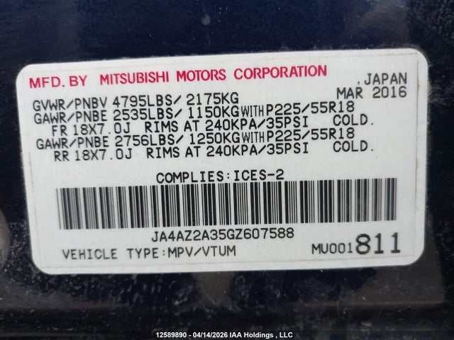 JA4AZ2A35GZ607588 Mitsubishi Outlander