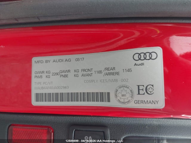 Aukcja sprzedaży 2018 Audi S4 Premium Plus, vin: WAUB4AF40JA002983, numer aukcji: 12589899