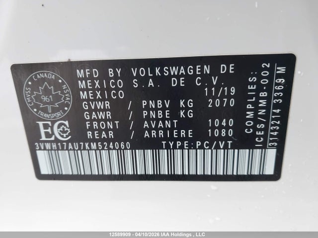 3VWH17AU7KM524060 Volkswagen Golf Alltrack S/se/sel