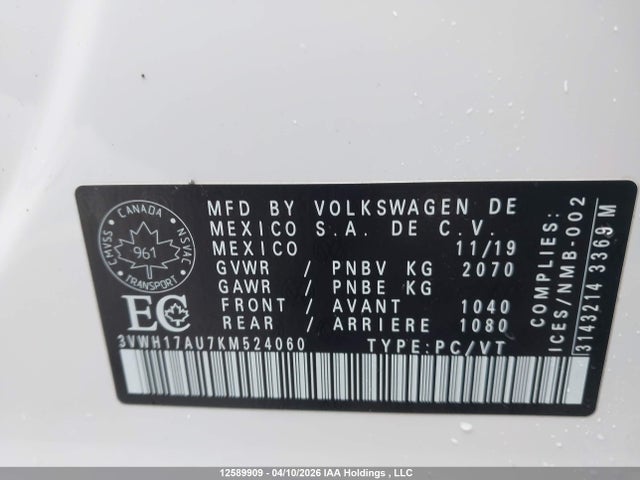 3VWH17AU7KM524060 Volkswagen Golf Alltrack S/se/sel
