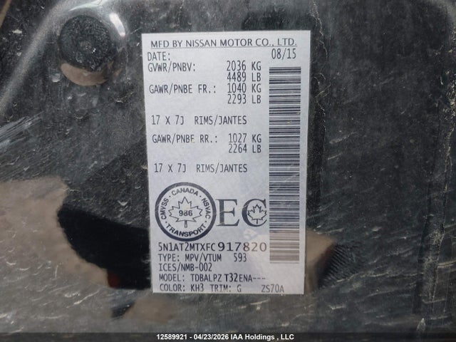 Продажа на аукционе авто 2015 Nissan Rogue S/sv, vin: 5N1AT2MTXFC917820, номер лота: 12589921