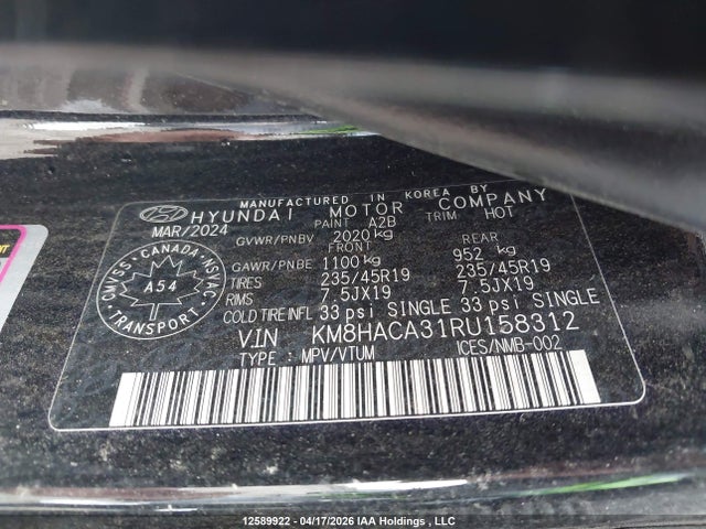 Продаж на аукціоні авто 2024 Hyundai Kona, vin: KM8HACA31RU158312, номер лоту: 12589922