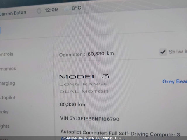5YJ3E1EB6NF166790 Tesla MODEL 3