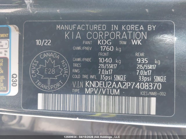 Aukcja sprzedaży 2023 Kia Seltos Ex, vin: KNDEU2AA2P7408370, numer aukcji: 12589934