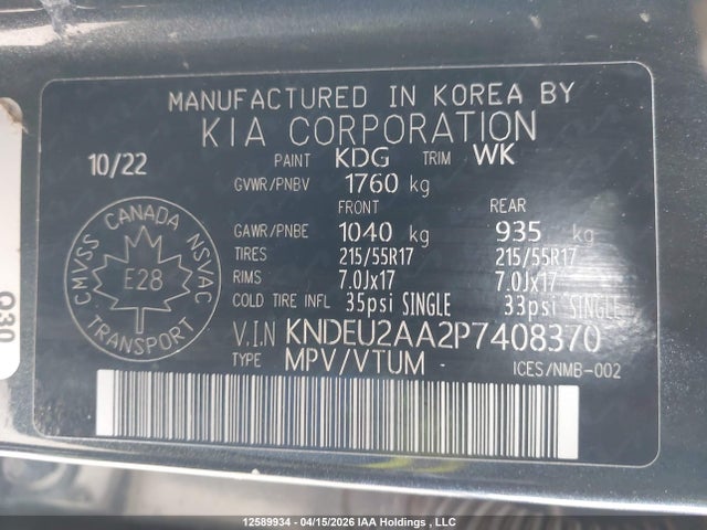 Aukcja sprzedaży 2023 Kia Seltos Ex, vin: KNDEU2AA2P7408370, numer aukcji: 12589934