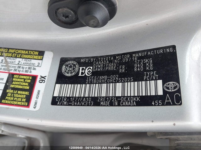 12589949 :رقم المزاد ، 2T1BURHE0HC752025 vin ، 2017 Toyota Corolla Ce مزاد بيع