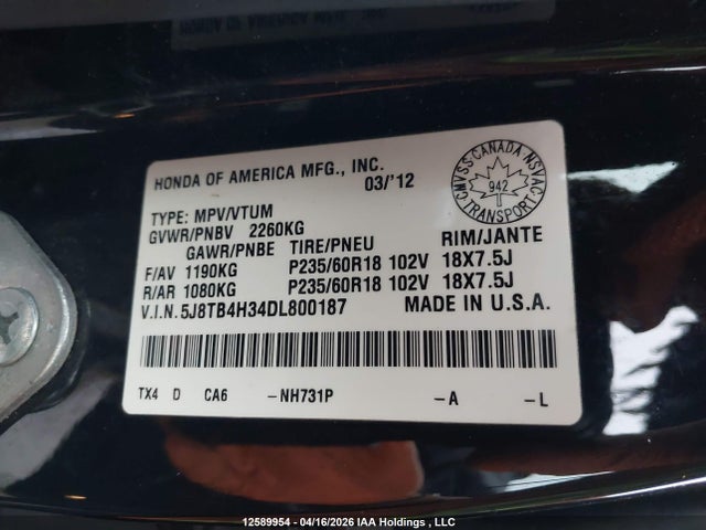 Продаж на аукціоні авто 2013 Acura Rdx, vin: 5J8TB4H34DL800187, номер лоту: 12589954
