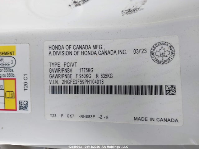 2HGFE2F59PH104018 Honda Civic Sport/sport-b