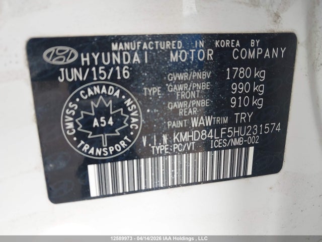 KMHD84LF5HU231574 Hyundai ELANTRA GL