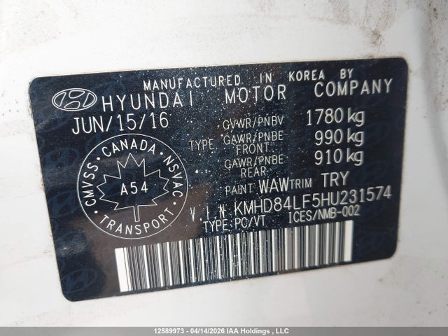 KMHD84LF5HU231574 Hyundai ELANTRA GL