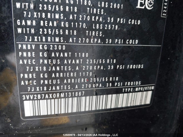 Aukcja sprzedaży 2024 Volkswagen Tiguan Se/wolfsburg, vin: 3VV2B7AX0RM131867, numer aukcji: 12589978