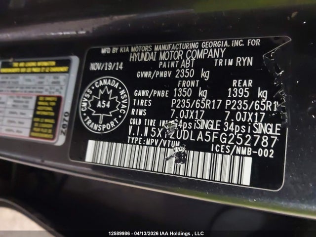 5XYZUDLA5FG252787 Hyundai SANTA FE SPORT