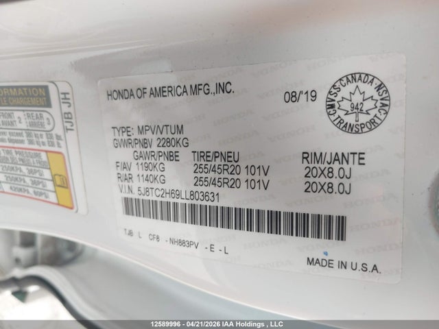 Aukcja sprzedaży 2020 Acura Rdx A-spec, vin: 5J8TC2H69LL803631, numer aukcji: 12589996