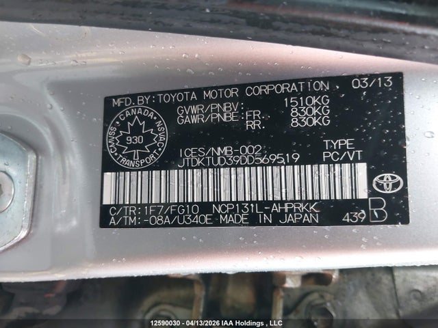 Продажа на аукционе авто 2013 Toyota Yaris, vin: JTDKTUD39DD569519, номер лота: 12590030