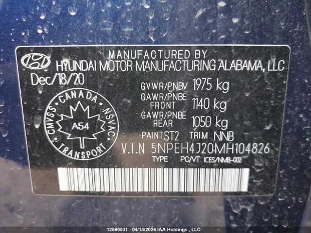 5NPEH4J20MH104826 Hyundai Sonata Ultimate