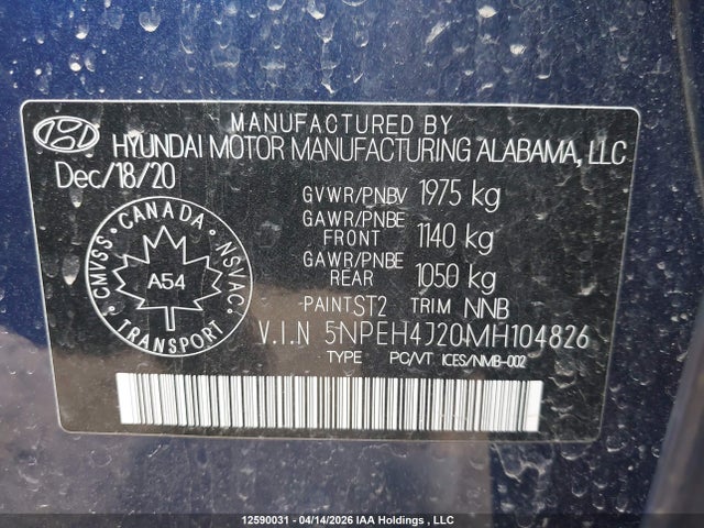 5NPEH4J20MH104826 Hyundai Sonata Ultimate