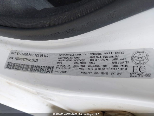 Продаж на аукціоні авто 2023 Ram 1500 Sport, vin: 1C6SRFVT7PN515179, номер лоту: 12590033