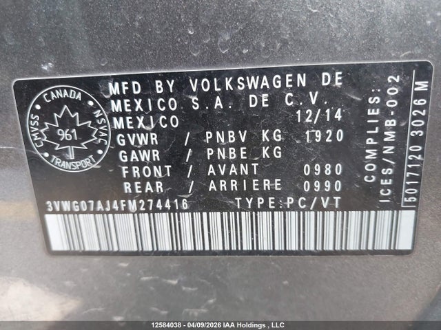 3VWG07AJ4FM274416 Volkswagen Jetta 1.8 Tsi Highline