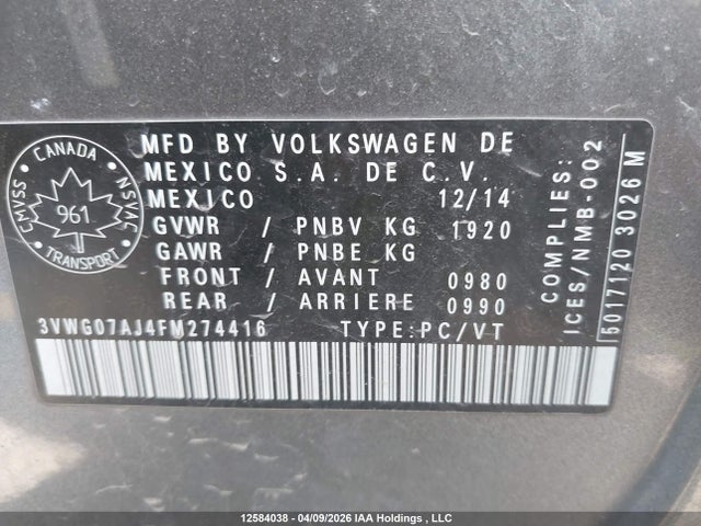 3VWG07AJ4FM274416 Volkswagen Jetta 1.8 Tsi Highline