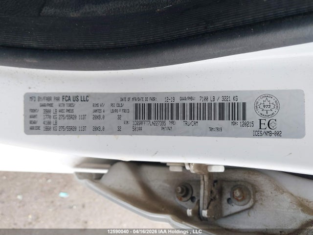 12590040 :رقم المزاد ، 1C6SRFFT7LN227395 vin ، 2020 Ram 1500 Big Horn مزاد بيع