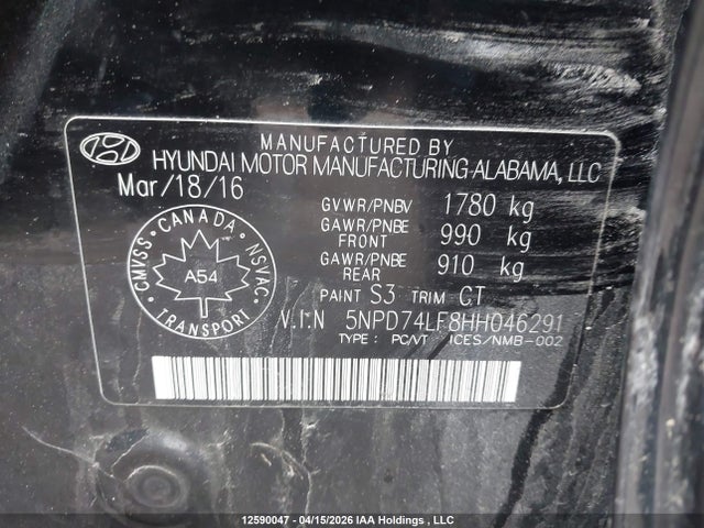 5NPD74LF8HH046291 Hyundai ELANTRA SE