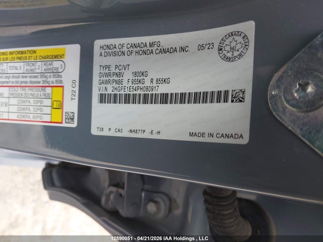 Aukcja sprzedaży 2023 Honda Civic Si Sedan, vin: 2HGFE1E54PH080917, numer aukcji: 12590051