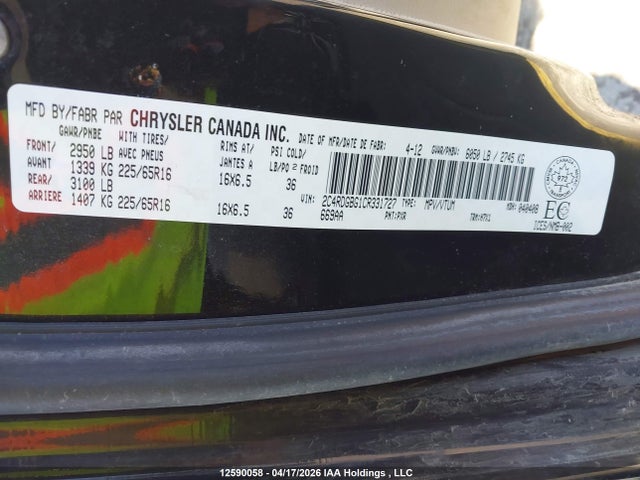 2012 Dodge Grand Caravan მანქანა იყიდება აუქციონზე, vin: 2C4RDGBG1CR331727, აუქციონის ნომერი: 12590058