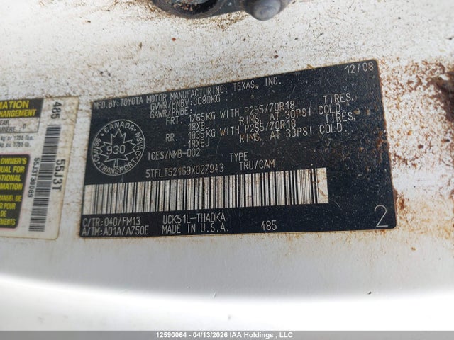 12590064 :رقم المزاد ، 5TFLT52169X027943 vin ، 2009 Toyota Tundra مزاد بيع