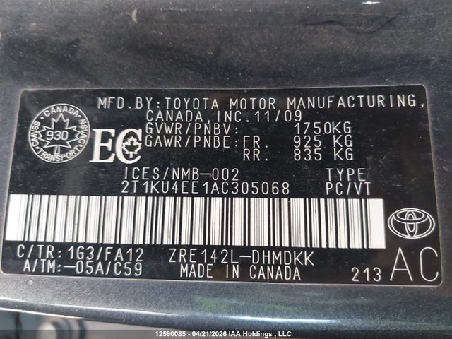 2010 Toyota Matrix მანქანა იყიდება აუქციონზე, vin: 2T1KU4EE1AC305068, აუქციონის ნომერი: 12590085