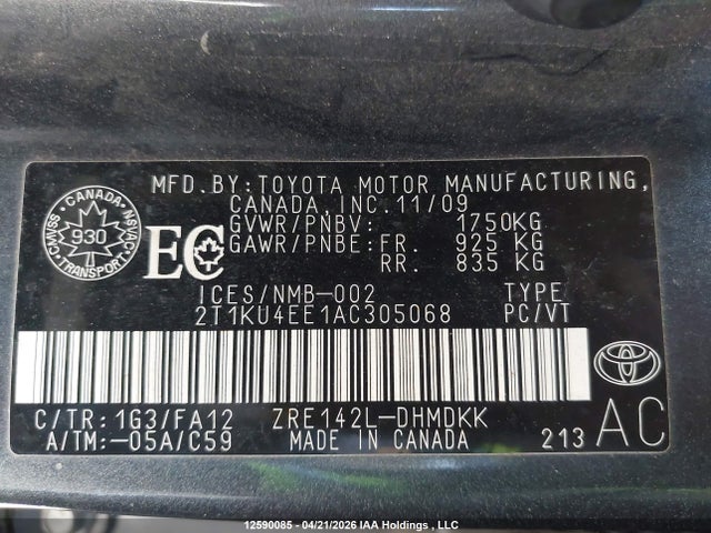 2010 Toyota Matrix მანქანა იყიდება აუქციონზე, vin: 2T1KU4EE1AC305068, აუქციონის ნომერი: 12590085