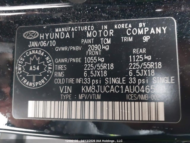 Продажа на аукционе авто 2010 Hyundai Tucson, vin: KM8JUCAC1AU046560, номер лота: 12590100