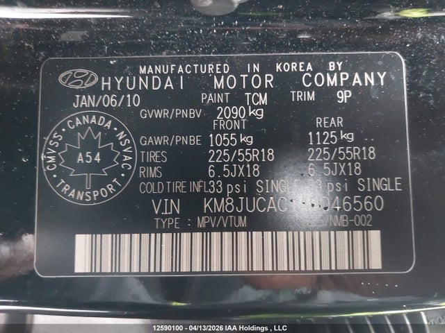 Продажа на аукционе авто 2010 Hyundai Tucson, vin: KM8JUCAC1AU046560, номер лота: 12590100