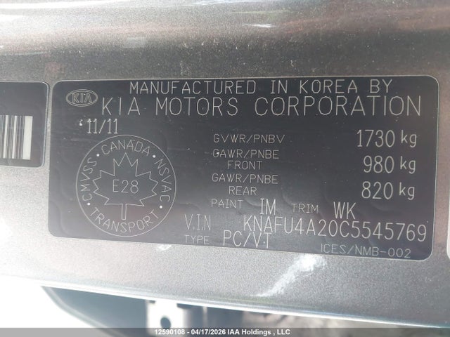 Aukcja sprzedaży 2012 Kia Forte, vin: KNAFU4A20C5545769, numer aukcji: 12590108