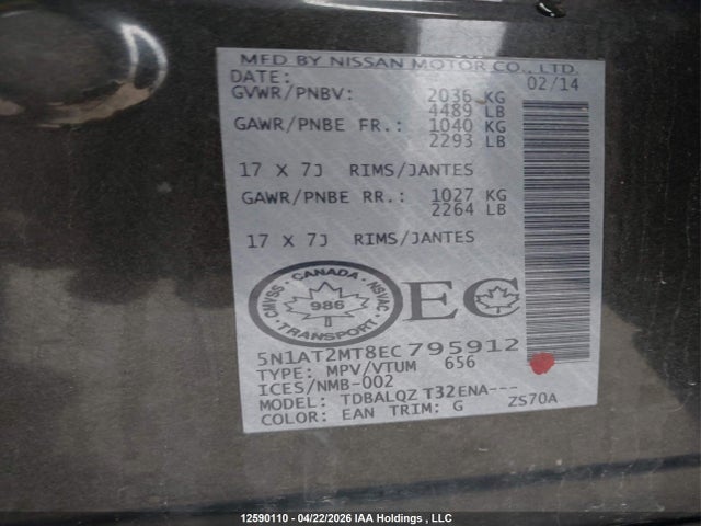 Aukcja sprzedaży 2014 Nissan Rogue, vin: 5N1AT2MT8EC795912, numer aukcji: 12590110