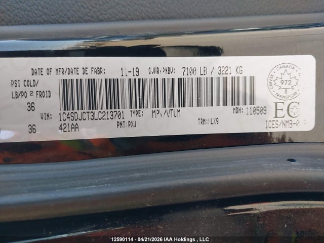 Продаж на аукціоні авто 2020 Dodge Durango R/t, vin: 1C4SDJCT3LC213701, номер лоту: 12590114