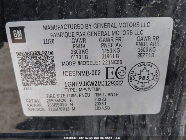 1GNEVJKW2MJ129332 Chevrolet Traverse Rs