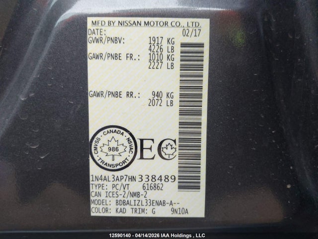 1N4AL3AP7HN338489 Nissan Altima 2.5/s/sv/sl/sr