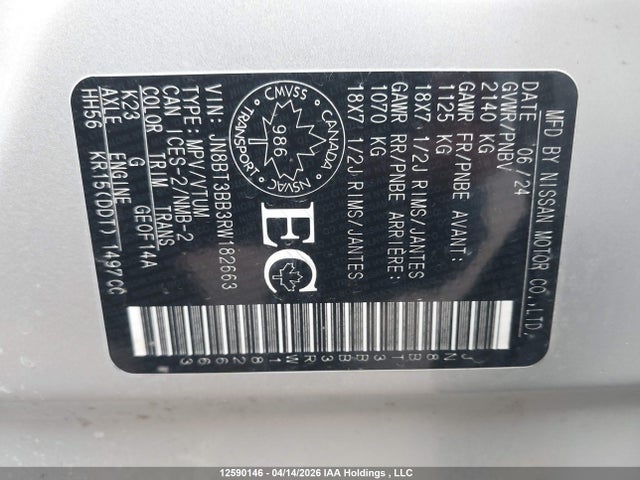 Продажа на аукционе авто 2024 Nissan Rogue Sv, vin: JN8BT3BB3RW182663, номер лота: 12590146