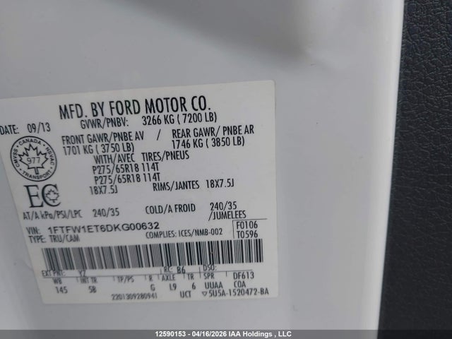 Продаж на аукціоні авто 2013 Ford F150 Supercrew, vin: 1FTFW1ET6DKG00632, номер лоту: 12590153