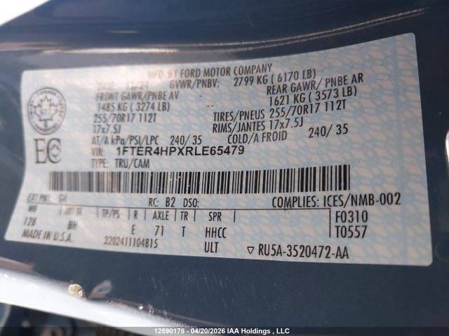 1FTER4HPXRLE65479 Ford Ranger Xlt