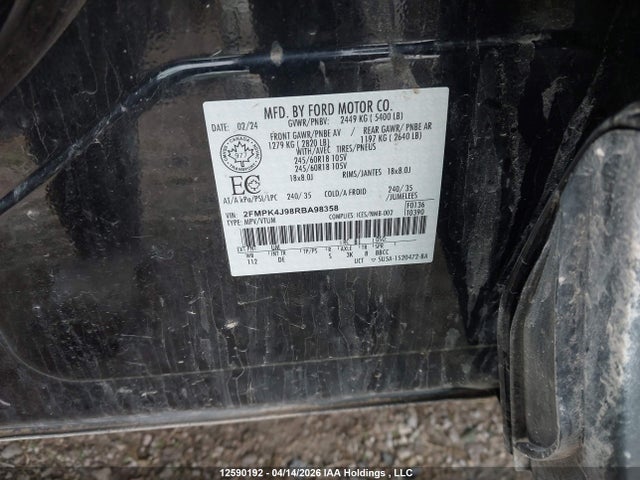 12590192 :رقم المزاد ، 2FMPK4J98RBA98358 vin ، 2024 Ford Edge مزاد بيع