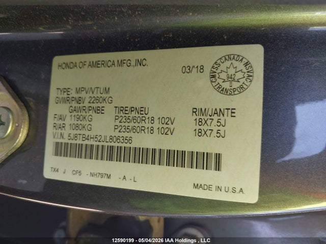 5J8TB4H52JL806356 Acura Rdx Technology