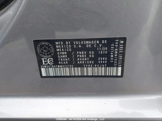 Продаж на аукціоні авто 2021 Volkswagen Jetta Sel, vin: 3VWE57BU7MM022755, номер лоту: 12590248